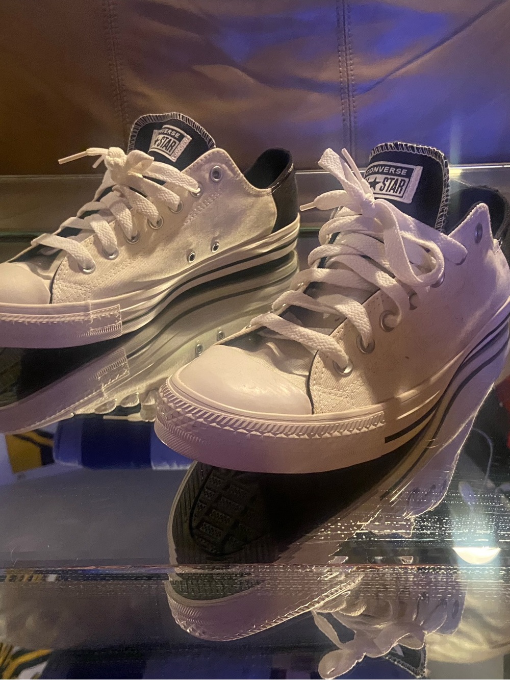 Converse White Low Top Sneakers with Black Heel Trim